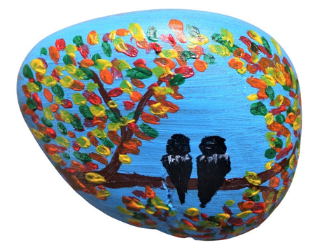 autumn lovebirds rock art painting kit & video lesson