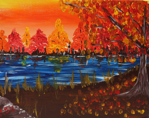 paint party kit - "autumn pond" - acrylic painting kit & video lesson