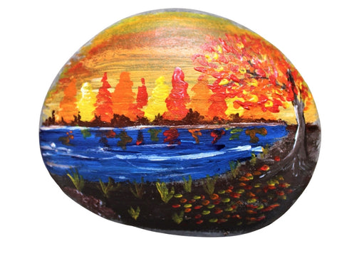autumn pond rock art painting kit & video lesson