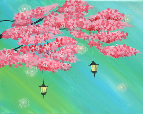 5 person paint party kit - 11x14 kits - acrylic painting kit & video lesson lantern's in bloom