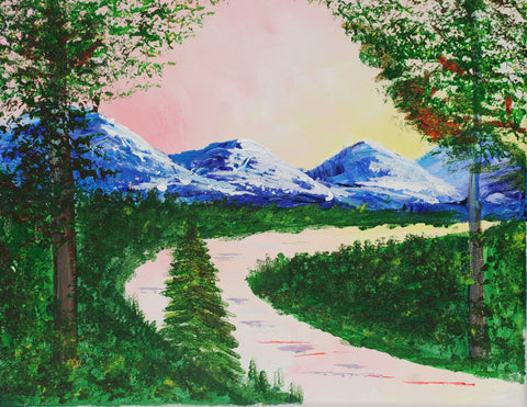 party kit - "rossy mountain peaks" - acrylic painting kit & video lesson